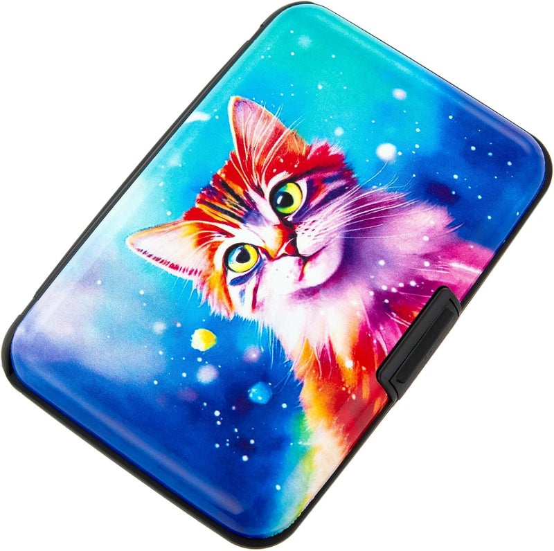 Kaabao Credit Card Holder for Women Men RFID Blocking Wallet Small Business Metal Slim Mini Aluminum Hard Case (Orange Cat) - Image 1